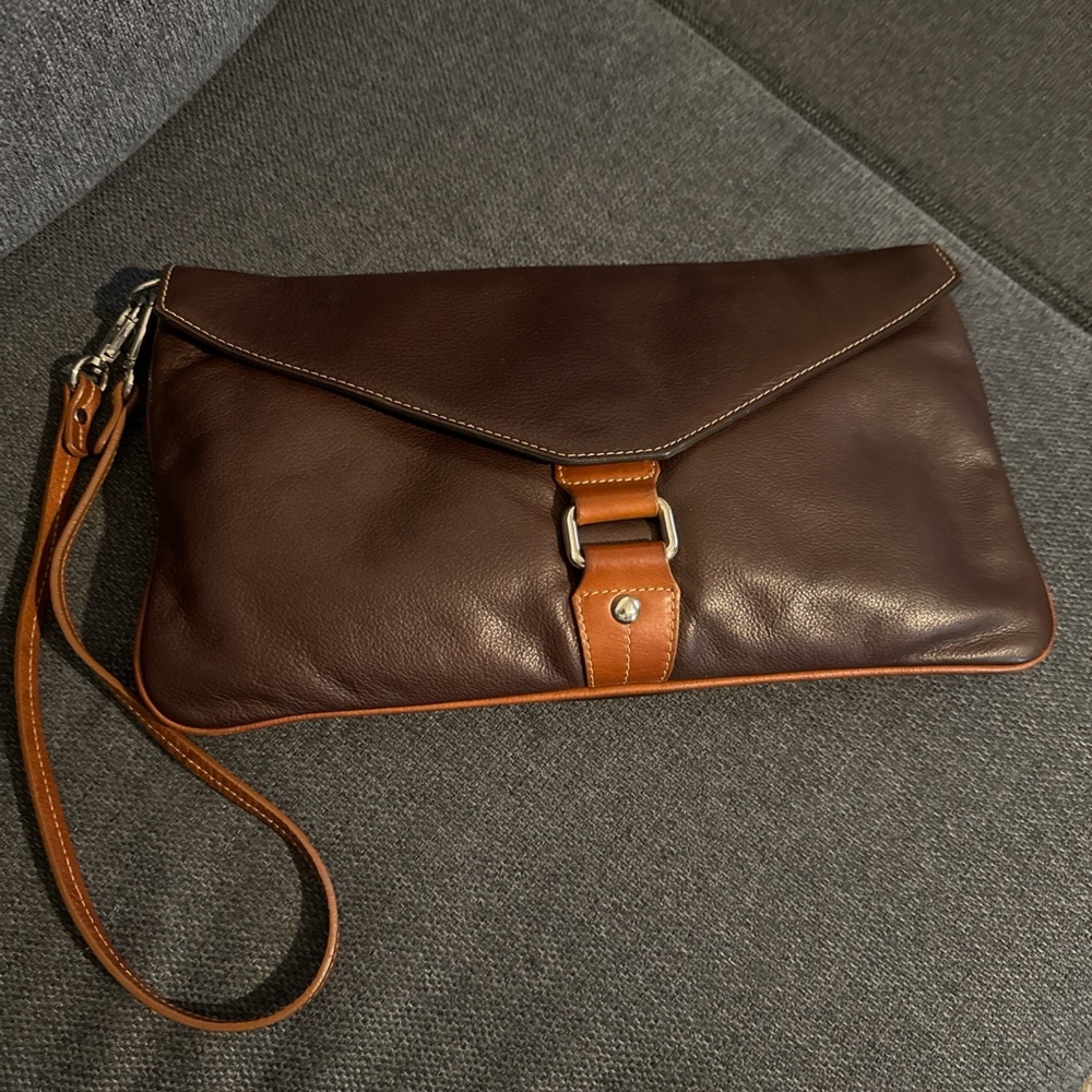 Elegant Vintage Canvas Brown Envelope Leather Bag